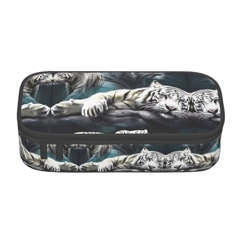 VXXNlnn Federmäppchen mit Katzendruck – Mehrzweck-Stift-Organizer, Schreibwaren-Tasche, perfekt für Schule, Büro und Reisen, Viele weiße Tiger., Einheitsgröße, Schulranzen von VXXNlnn