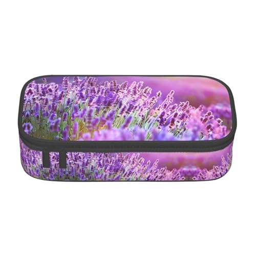 VXXNlnn Romantisches Federmäppchen mit Lavendelmuster – Mehrzweck-Stift-Organizer, Schreibwarentasche, perfekt für Schule, Büro und Reisen, Romantischer violetter Lavendel, Einheitsgröße, Schulranzen von VXXNlnn