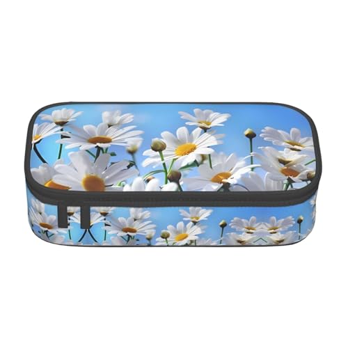 VXXNlnn Romantisches Federmäppchen mit Lavendelmuster – Mehrzweck-Stift-Organizer, Schreibwarentasche, perfekt für Schule, Büro und Reisen, Wilde weiße Gänseblümchen, Einheitsgröße, Schulranzen von VXXNlnn