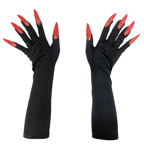 VYIBPDY 1 Paar Halloween Lange Rot Fingernägel Handschuh Party Kostüm Lange Nägel Handschuh Geisterpfote Handschuh Hexe Teufel Pfote Handschuh für Kostüm Halloween Party Cosplay(Schwarz) von VYIBPDY