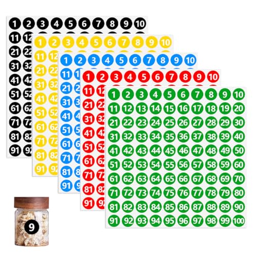 VYIBPDY 2500 Stück Nummer Aufkleber, 10mm 25 Blatt 1 bis 100 Fortlaufende Zahlen Aufkleber Klebepunkte Bunt Etiketten Selbstklebend für Büro Schließfach Heim Ordnen Adventskalender von VYIBPDY