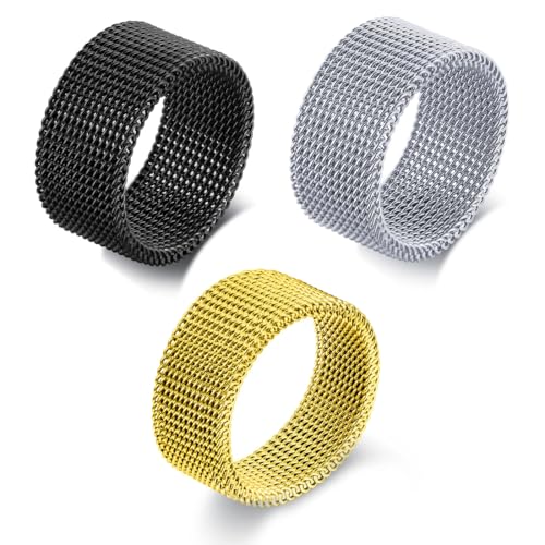 VYIBPDY 3 Stück herrenring - herren ring edelstahl - Verwandelbarer Ring aus gewebtem Netzgewebe - Mode Ringe für Männer Damen(3 Farben, 7/8/9 Modelle) von VYIBPDY