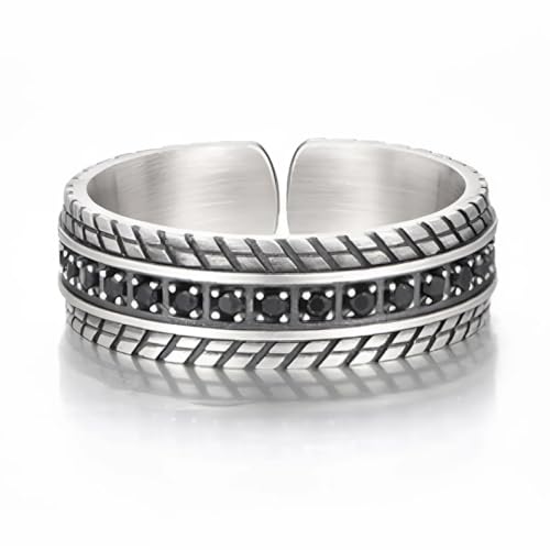 VYIBPDY Ringe Herren - Ringe Für Herren - Silberring Herren - Vintage Silberner Reifenformring - Offener Verstellbarer Herrenring - Ring Verstellbar Silber Herren Für Männer Und Frauen Unisex von VYIBPDY