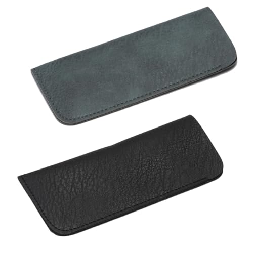 VYIBPDY brillenetui weich - 2 Stück Leder Brillenetuis aus weichem Kunstleder mit Schnapp-Verschluss - Slip in Soft Brillen Beutel zum Verstauen von Brillen(blau und schwarz) von VYIBPDY
