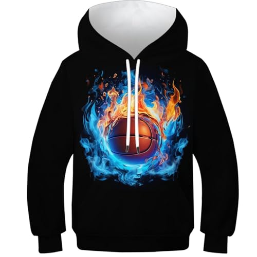 VYIPAXTOR Basketball 3D Gedruckt Hoodies Sportlich Casual PulLieber Mit Taschen Langarm Sweatshirt Für Kinder 10-12Y von VYIPAXTOR