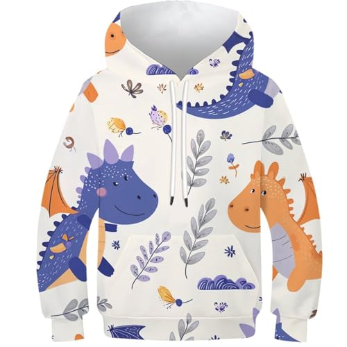 VYIPAXTOR Dinosaurier 3D Gedruckt Hoodies Sportlich Casual Pullover Mit Taschen Langarm Sweatshirt Für Jungen Mädchen 6-7Y von VYIPAXTOR