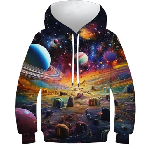 VYIPAXTOR Planet 3D Gedruckt Hoodie Sportlich Casual PulLieber Mit Tasche Langarm Sweatshirt Tops Für Jungen Mädchen 8-10Y von VYIPAXTOR