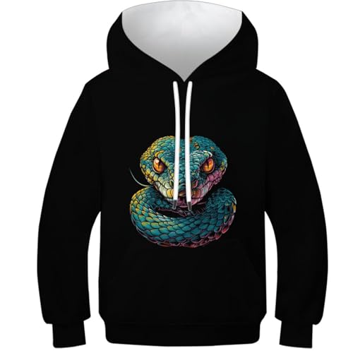 VYIPAXTOR Schlange 3D Gedruckt Hoodies Sportlich Casual Pullover Mit Tasche Langarm Sweatshirt Tops Für Kinder 7-9Y von VYIPAXTOR