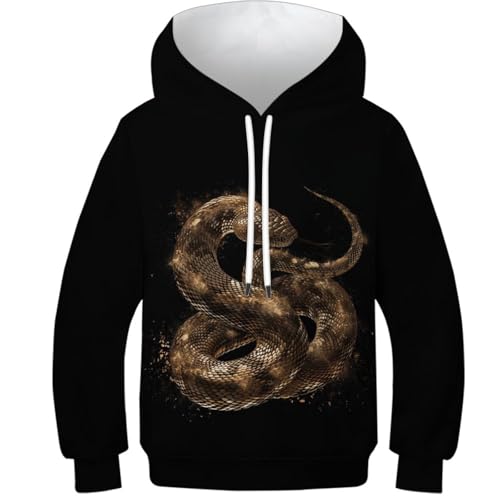 VYIPAXTOR Schlange 3D Gedruckt Kapuze Sportlich Casual Pullover Mit Taschen Langarm Sweatshirt Für Kinder 6-7Y von VYIPAXTOR