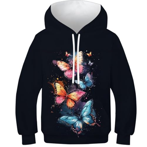 VYIPAXTOR Schmetterling 3D Gedruckt Hoody Sportlich Casual Pullover Mit Taschen Langarm Sweatshirts Für Jungen Mädchen 11-13Y von VYIPAXTOR