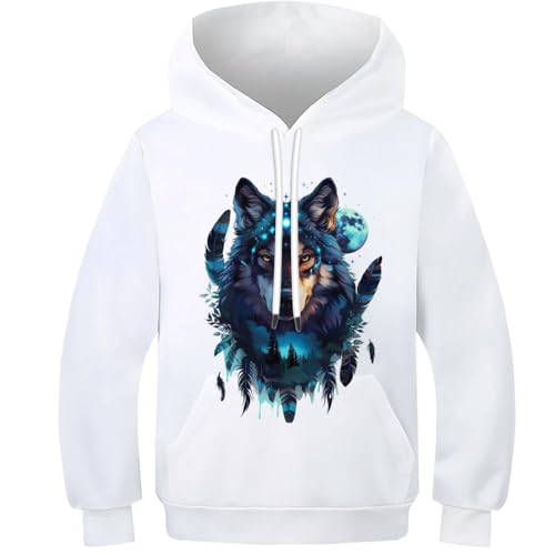 VYIPAXTOR Wolf 3D Gedruckt Kapuze Sportlich Casual Pullover Mit Tasche Langarm Sweatshirt Für Jungen Mädchen 13-15Y von VYIPAXTOR