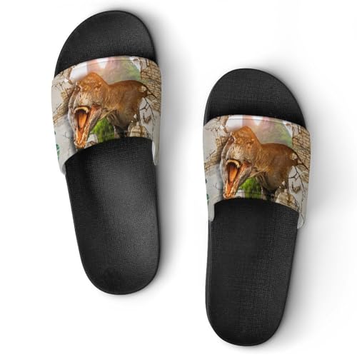 Damen Schlappen Dinosaurier Badeschuhe rutschfest Badeschlappen Hausschuhe Slides Sandalen Slippers von VYJLOO