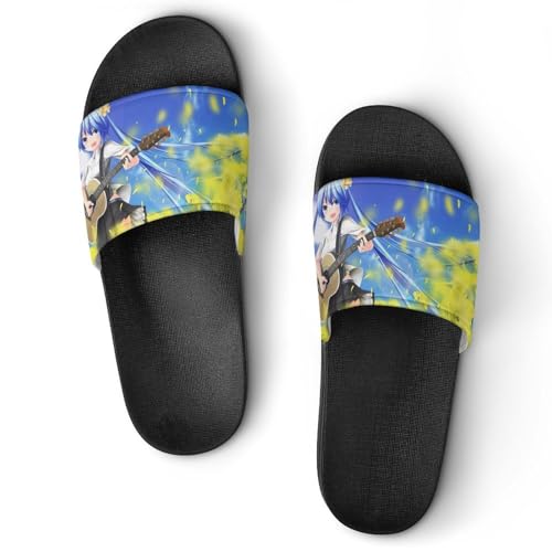 Damen Schlappen Mädchen Mit Gitarre Und Blumen Badeschuhe rutschfest Badeschlappen Hausschuhe Slides Sandalen Slippers von VYJLOO