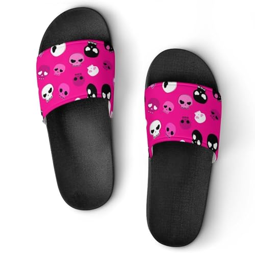 Damen Schlappen Schädel Rosa-Schwarz Badeschuhe rutschfest Badeschlappen Hausschuhe Slides Sandalen Slippers Damen Schlappen Schädel Rosa-Schwarz Badeschuhe rutschfest Badeschlappen Hausschuhe Slides Sandalen Slippers von VYJLOO