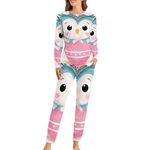 VYJLOO Anbetungswürdige Eule Damen Schlafanzug Lange Pyjama Set Zweiteiliger Nachtwäsche Langarm Hausanzug Sleepwear von VYJLOO