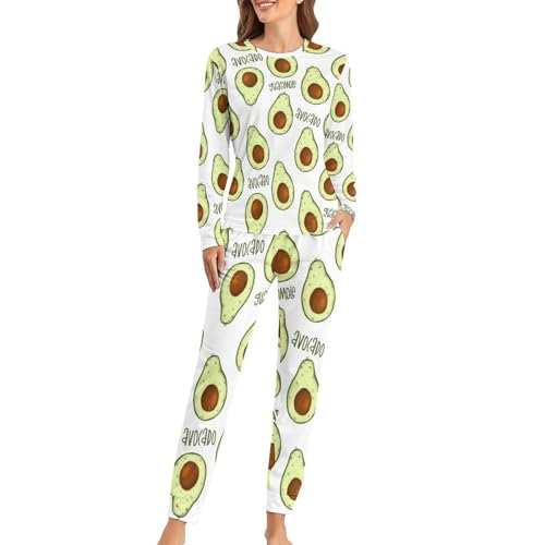 VYJLOO Avocado Damen Schlafanzug Lange Pyjama Set Zweiteiliger Nachtwäsche Langarm Hausanzug Sleepwear von VYJLOO