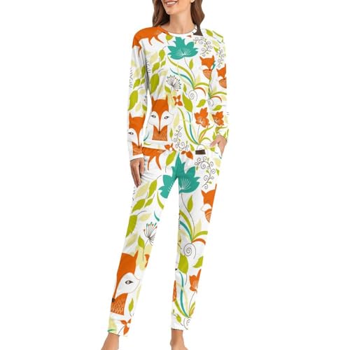 VYJLOO Fuchs Damen Schlafanzug Lange Pyjama Set Zweiteiliger Nachtwäsche Langarm Hausanzug Sleepwear von VYJLOO