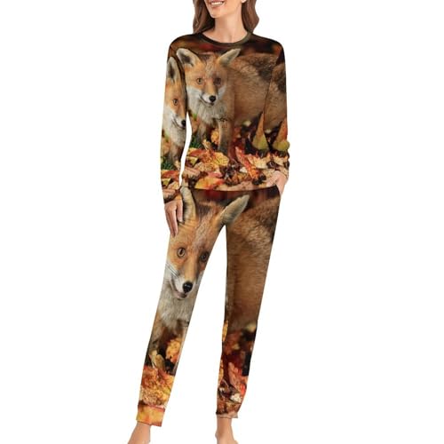 VYJLOO Fuchs Damen Schlafanzug Lange Pyjama Set Zweiteiliger Nachtwäsche Langarm Hausanzug Sleepwear von VYJLOO
