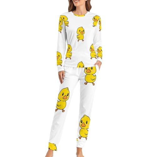 VYJLOO Lovely Duck Damen Schlafanzug Lange Pyjama Set Zweiteiliger Nachtwäsche Langarm Hausanzug Sleepwear von VYJLOO