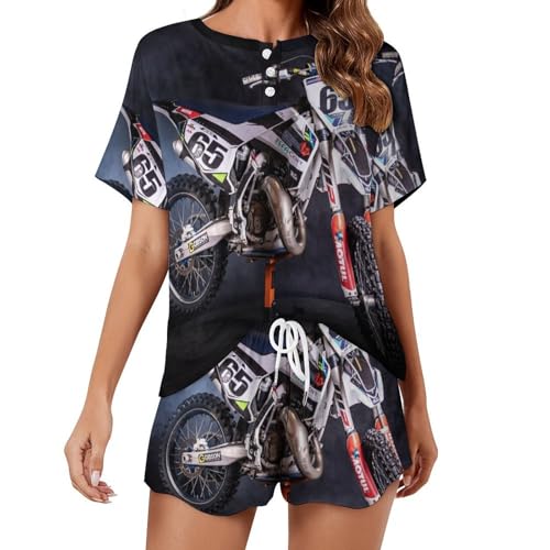 VYJLOO Motorrad-Rennen Pyjama Für Damen Kurzarm Nachtwäsche Pjs Sets Kurz Schlafanzug Hausanzug von VYJLOO