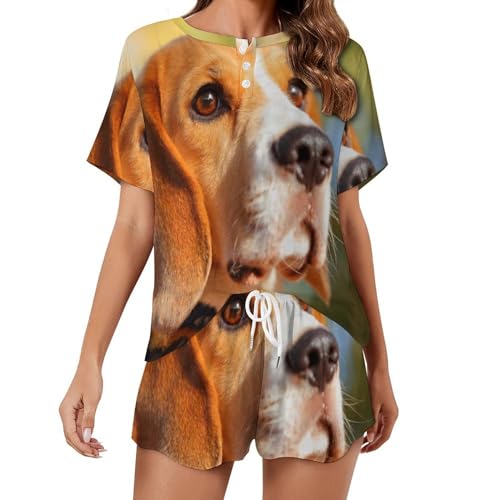 VYJLOO Niedlicher Hund Pyjama Für Damen Kurzarm Nachtwäsche Pjs Sets Kurz Schlafanzug Hausanzug von VYJLOO