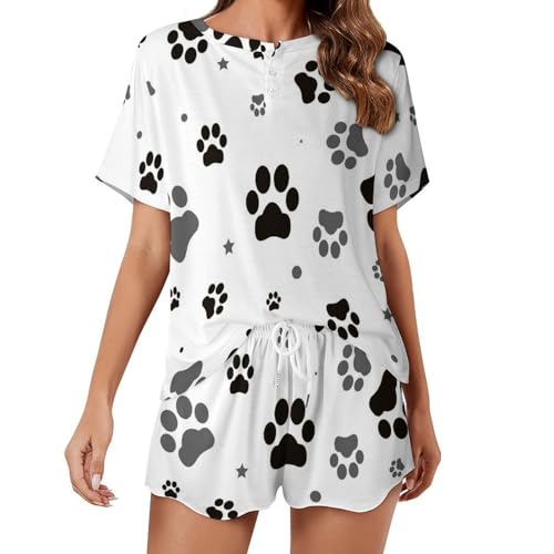 VYJLOO Pfoten-Fußabdruck Pyjama Für Damen Kurzarm Nachtwäsche Pjs Sets Kurz Schlafanzug Hausanzug VYJLOO Pfoten-Fußabdruck Pyjama Für Damen Kurzarm Nachtwäsche Pjs Sets Kurz Schlafanzug Hausanzug von VYJLOO
