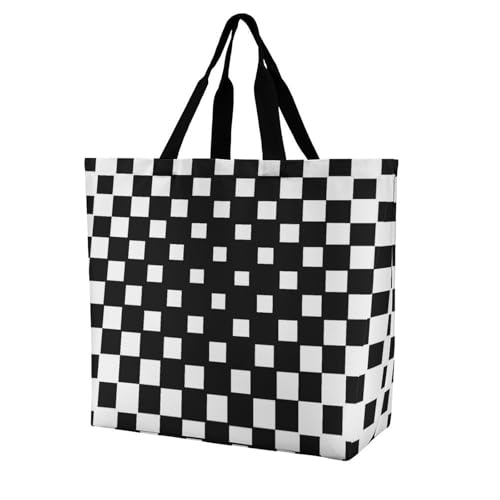 VYJLOO Quadrat Schwarz Weiß Damen Shopper Handtasche Schultertasche Umhängetaschen Tragetasche 40x16x40cm von VYJLOO