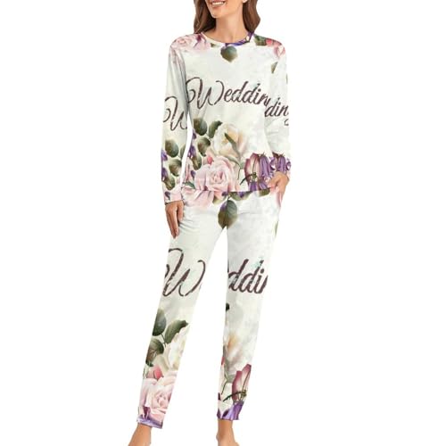 VYJLOO Romantische Rose Damen Schlafanzug Lange Pyjama Set Zweiteiliger Nachtwäsche Langarm Hausanzug Sleepwear von VYJLOO