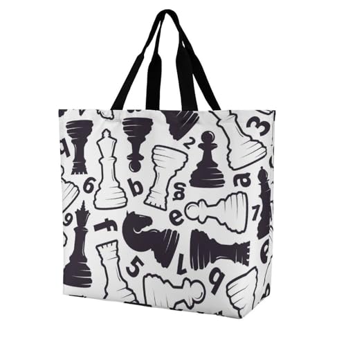VYJLOO Schwarz-Weiß-Schach Damen Shopper Handtasche Schultertasche Umhängetaschen Tragetasche 40x16x40cm von VYJLOO