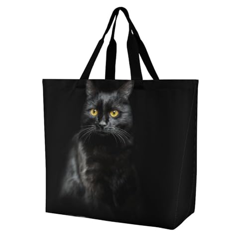 VYJLOO Schwarze Katze Damen Shopper Handtasche Schultertasche Umhängetaschen Tragetasche 40x16x40cm von VYJLOO