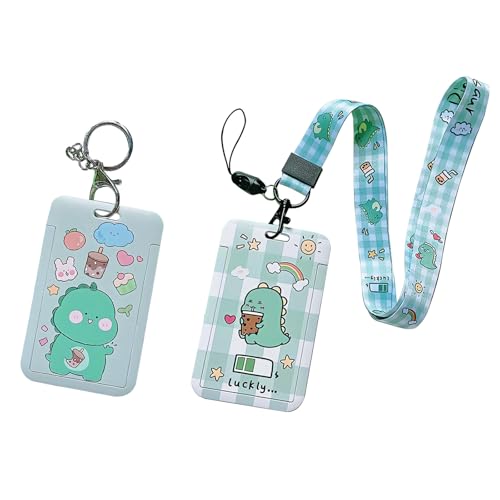 VYNZOR Dienstausweis Hülle 2er Set mit Karabiner Clip & Lanyard, Fahrkartenhülle Kinder, Sliding Kartenetui für Krankenschwestern, Lehrer, Studenten, Büroangestellte,Süßer Dinosaurier Design von VYNZOR