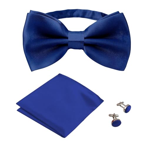 VYNZOR Fliege Herren Set Mit Einstecktuch und Manschettenknöpfen, Elegantes Seiden Set in Marineblau für Hochzeiten, Abendmode und Formelle Anlässe von VYNZOR