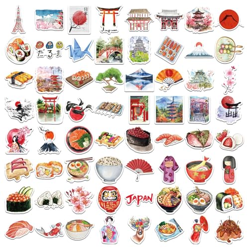VYNZOR Japan Sticker Pack mit 64 Einzigartigen Japansicher Zeichentrickfilm Stil inspirierten Motiven, Wasserdichte Aufkleber für Reisetagebuch, Laptop, Koffer als für Jugendliche und Erwachsene von VYNZOR