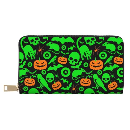 Green Ghost Horror Halloween Kürbis Lange Kunstleder Clutch Chic Stilvolle Damengeldbörse für moderne Frauen Große Kapazität Kartenhalter und Organizer-Taschen Langlebige Geldbörse Handtasche für den von VYONNE
