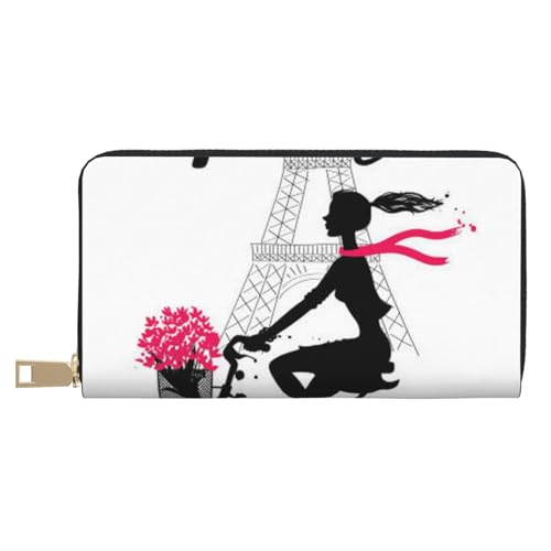 Paris Eiffelturm Mädchen Fahrrad Lange Kunstleder Clutch Chic Stilvolle Damengeldbörsen für moderne Frauen Große Kapazität Kartenhalter und Organizer-Taschen Strapazierfähige Geldbörse Handtasche für von VYONNE