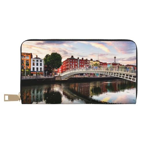 VYONNE Bridge Sunset River Landscape Long Faux Leather Clutch Chic Stylish Women's Wallets for Modern Women Large Capacity Card Holder and Organizer Pockets Durable Purse Handbag for Everyday Travel, von VYONNE