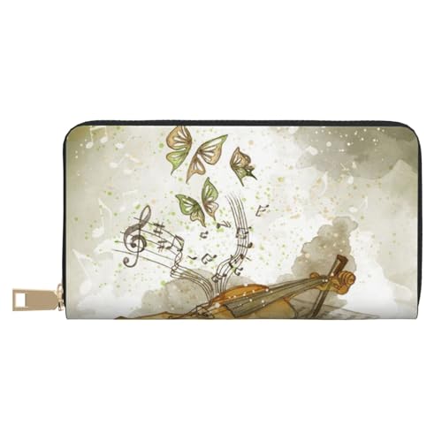 VYONNE Butterfly and Cello Long Faux Leather Clutch Chic Stylish Women's Wallets for Modern Women Large Capacity Card Holder and Organizer Pockets Durable Purse Handbag for Everyday Travel, weiß, von VYONNE