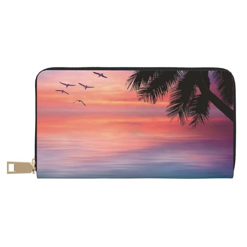 VYONNE Coconut Palm Tree Sandy Beach Long Faux Leather Clutch Chic Stylish Women's Wallets for Modern Women Large Capacity Card Holder and Organizer Pockets Durable Purse Handbag for Everyday Travel, von VYONNE