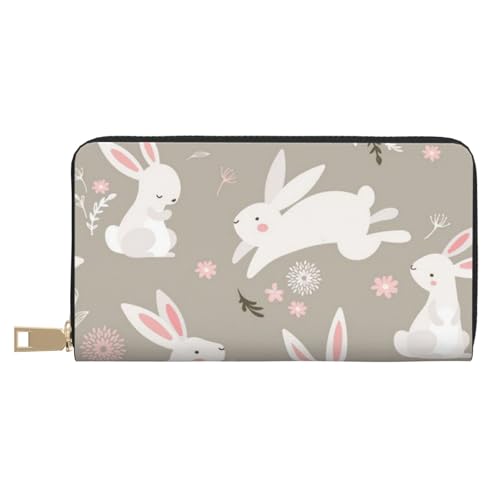 VYONNE Easter Bunny Floral Long Faux Leather Clutch Chic Stylish Women's Wallets for Modern Women Large Capacity Card Holder and Organizer Pockets Durable Purse Handbag for Everyday Travel, weiß, von VYONNE