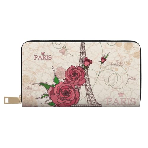 VYONNE Eiffelturm Rose Blume Lange Kunstleder Clutch Chic Stilvolle Damengeldbörsen für moderne Frauen Große Kapazität Kartenhalter und Organizer-Taschen Langlebige Geldbörse Handtasche für den von VYONNE