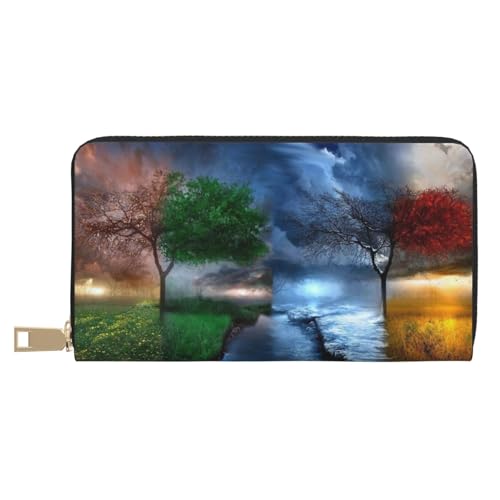 VYONNE Four Season Tree Lange Kunstleder-Clutch, schick, stilvolle Damengeldbörsen für moderne Frauen, großes Fassungsvermögen, Kartenhalter und Organizer-Taschen, strapazierfähige Geldbörse, von VYONNE