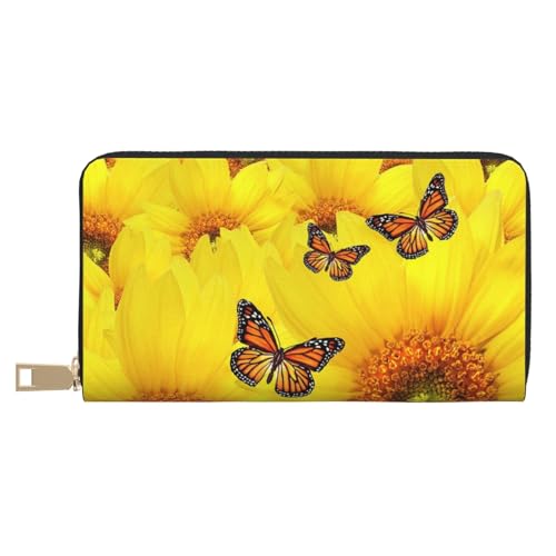 VYONNE Gelbe Blumen Schmetterlinge Lange Kunstleder Clutch Chic Stilvolle Damen Geldbörsen für moderne Frauen Große Kapazität Kartenhalter und Organizer-Taschen Langlebige Geldbörse Handtasche für den von VYONNE