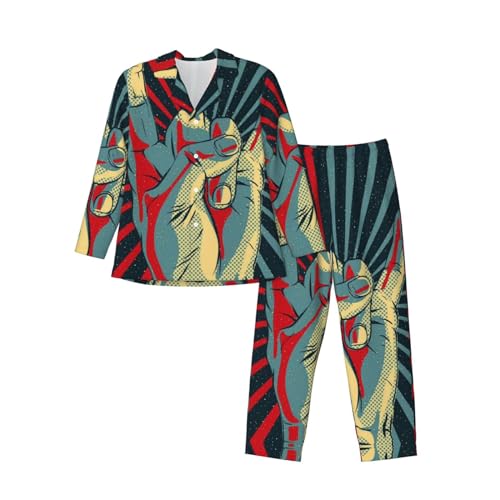 VYONNE Herren Langarm Rock and Roll Pyjama Set - Bequeme offene Vorderseite Nachtwäsche Anzug für faule Wochenenden und gemütliche Nachmittage, Rock and Roll, S von VYONNE
