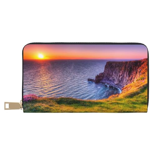 VYONNE Ireland Sunset Seascape Long Faux Leather Clutch Chic Stylish Women's Wallets for Modern Women Large Capacity Card Holder and Organizer Pockets Durable Purse Handbag for Everyday Travel, weiß, von VYONNE