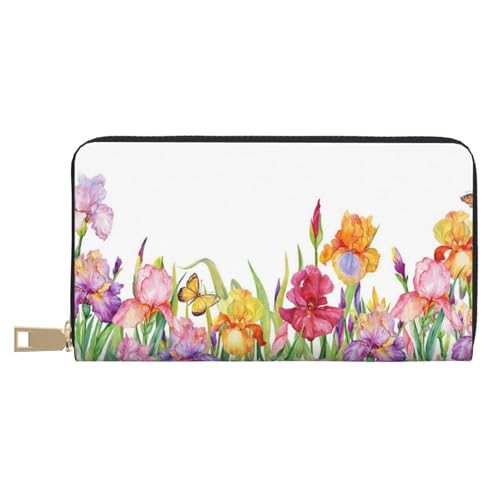 VYONNE Iris Flower Butterfly Lange Kunstleder Clutch Chic Stilvolle Damen Geldbörsen für moderne Frauen Große Kapazität Kartenhalter und Organizer-Taschen Langlebige Geldbörse Handtasche für den von VYONNE