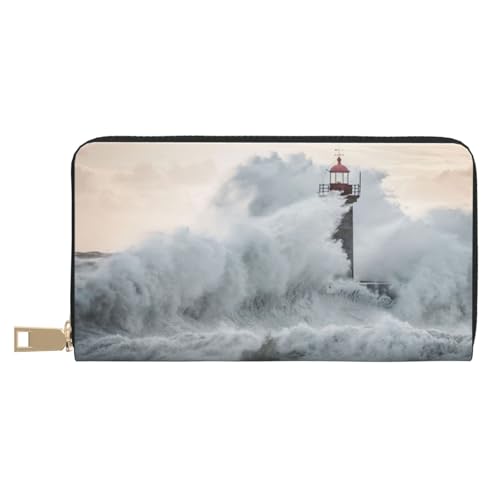 VYONNE Leuchtturm im Sturm, lange Kunstleder-Clutch, schick, stilvolle Damengeldbörsen für moderne Frauen, großes Fassungsvermögen, Kartenhalter und Organizer-Taschen, strapazierfähige Geldbörse, von VYONNE