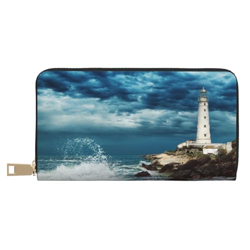 VYONNE Lighthouse Seaside Long Faux Leather Clutch Chic Stylish Women's Wallets for Modern Women Large Capacity Card Holder and Organizer Pockets Durable Purse Handbag for Everyday Travel, weiß, von VYONNE