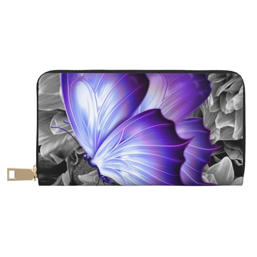VYONNE Lila Schmetterling Lange Kunstleder Clutch Chic Stilvolle Damengeldbörse für moderne Frauen Große Kapazität Kartenhalter und Organizer-Taschen Langlebige Geldbörse Handtasche für den täglichen von VYONNE