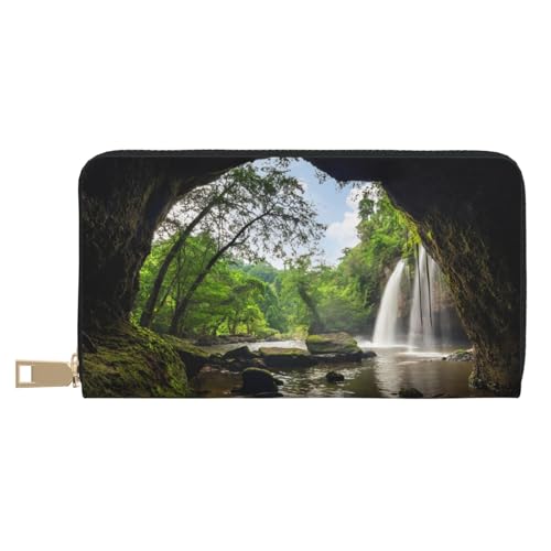 VYONNE Mountain Waterfall Long Faux Leather Clutch Chic Stylish Women's Wallets for Modern Women Large Capacity Card Holder and Organizer Pockets Durable Purse Handbag for Everyday Travel, weiß, von VYONNE