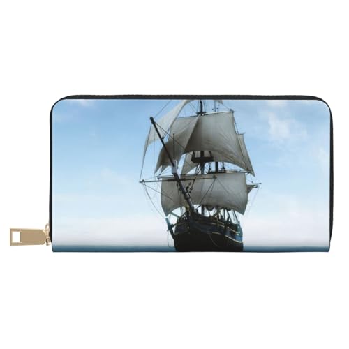 VYONNE Old Sailing Ship Long Faux Leather Clutch Chic Stylish Women's Wallets for Modern Women Large Capacity Card Holder and Organizer Pockets Durable Purse Handbag for Everyday Travel, weiß, von VYONNE